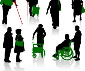 Old people with disabled persons silhouette vector 03