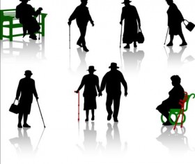Old people with disabled persons silhouette vector 04