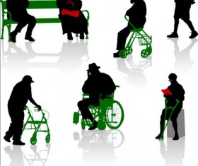 Old people with disabled persons silhouette vector 05