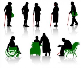 Old people with disabled persons silhouette vector 08