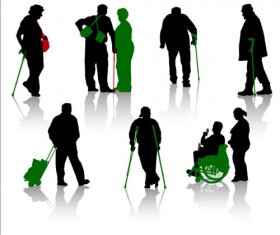 Old people with disabled persons silhouette vector 09