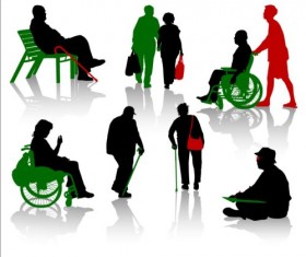 Old people with disabled persons silhouette vector 10