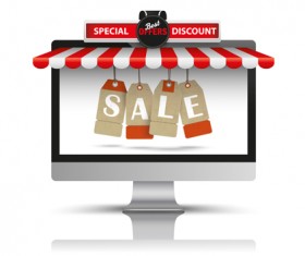 PC Monitor and awning price stickers sale vector