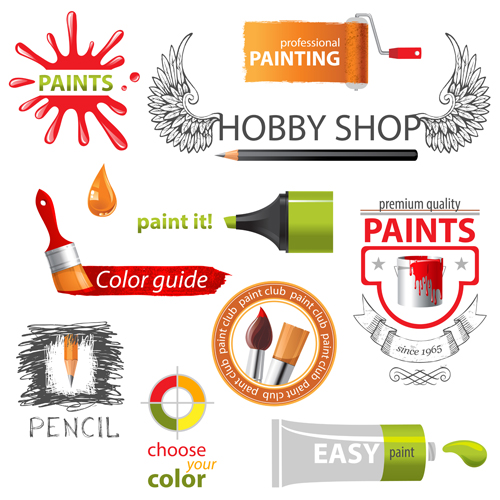 Paint label with elements vector