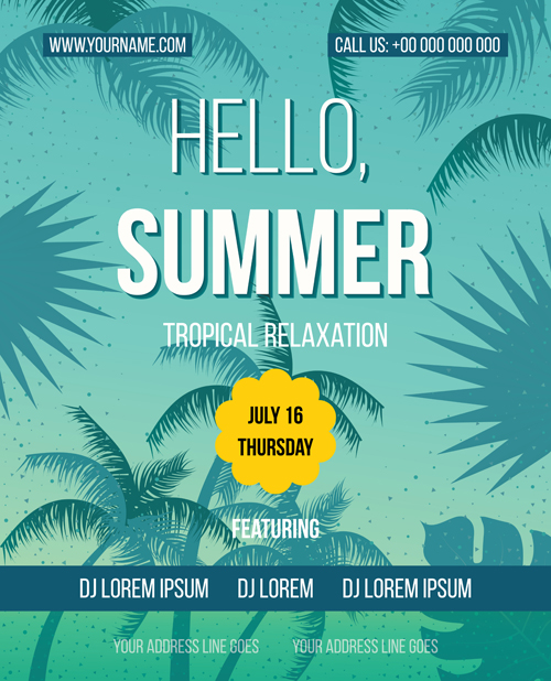 Palm tree with summer beach party flyer vector 02