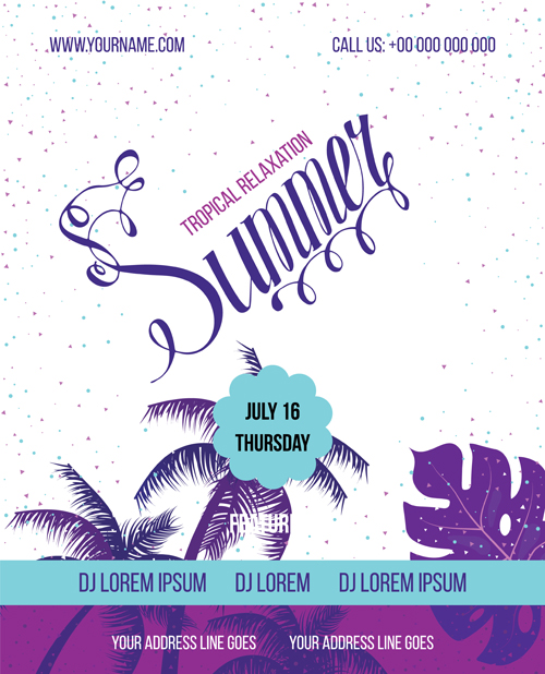 Palm tree with summer beach party flyer vector 05