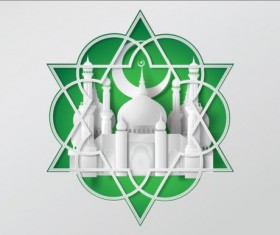 Paper mosque with ramadan kareem background vector 02