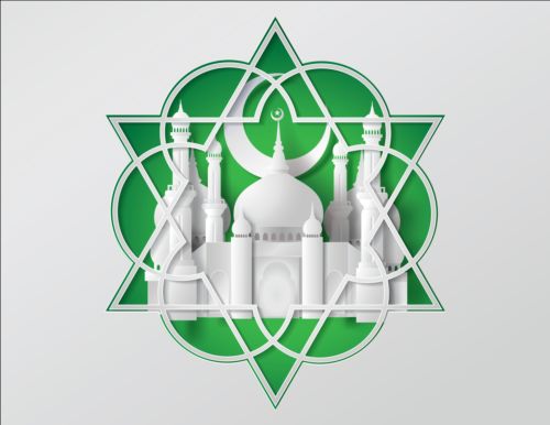 Paper mosque with ramadan kareem background vector 02