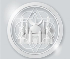 Paper mosque with ramadan kareem background vector 03