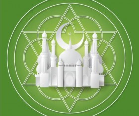 Paper mosque with ramadan kareem background vector 04