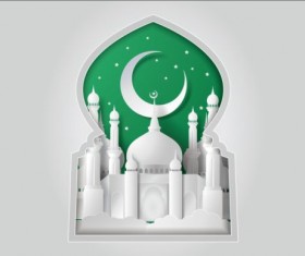 Paper mosque with ramadan kareem background vector 06