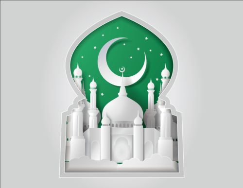 Paper mosque with ramadan kareem background vector 06