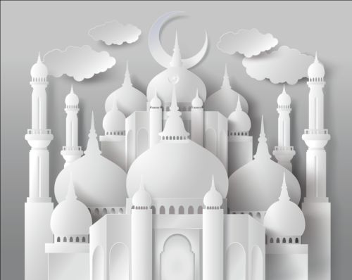 Paper mosque with ramadan kareem background vector 07