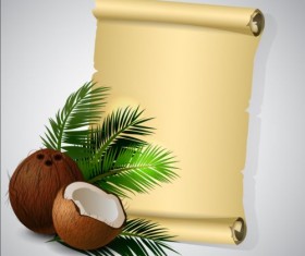 Paper scrolls with coconut background vector
