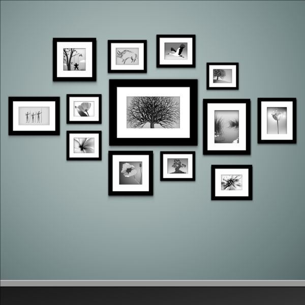 Photo with photo frame on wall vector 01