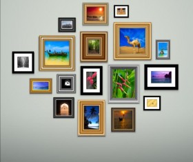 Photo with photo frame on wall vector 02