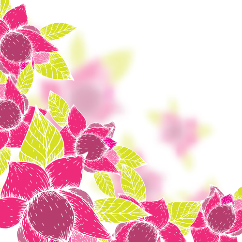Pink flowers and yellow leaves vector background 01