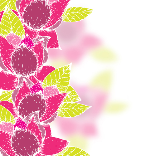 Pink flowers and yellow leaves vector background 03