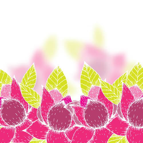 Pink flowers and yellow leaves vector background 04
