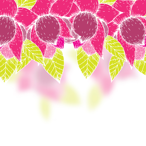 Pink flowers and yellow leaves vector background 05