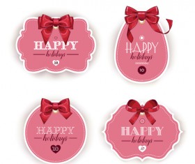 Pink holiday cards with red bow vector 01