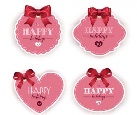 Pink holiday cards with red bow vector 02