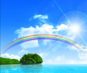Rainbow with sea vector background 01