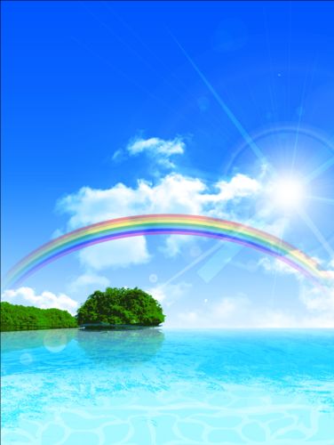 Rainbow with sea vector background 01