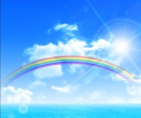 Rainbow with sea vector background 02