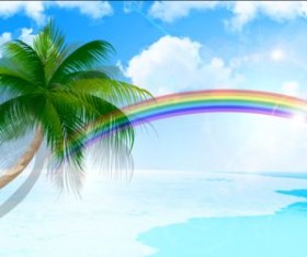 Rainbow with sea vector background 03