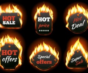 Realistic fire with sale labels vector 01