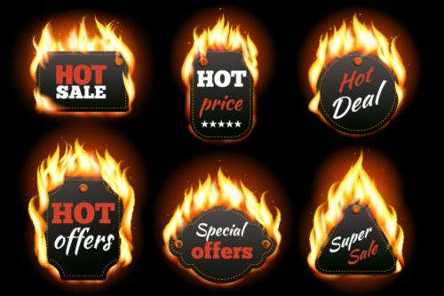 Realistic fire with sale labels vector 01