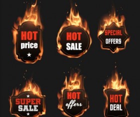 Realistic fire with sale labels vector 02