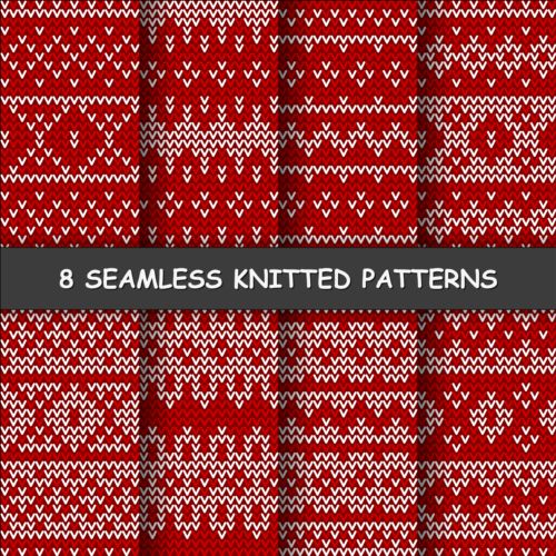 Red and white knitted pattern seamless vector 06