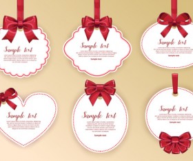 Red bow with white holiday cards vector 01