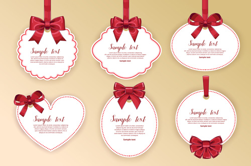 Red bow with white holiday cards vector 01