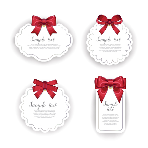 Red bow with white holiday cards vector 02