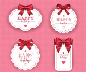 Red bow with white holiday cards vector 03
