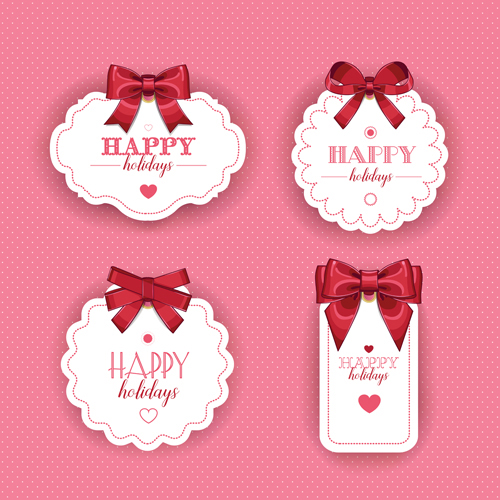 Red bow with white holiday cards vector 03