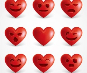 Red heart emoticons Icons set