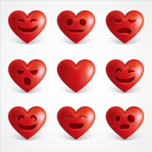 Red heart emoticons Icons set