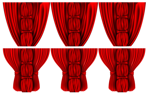 Red silk curtains design vector set 01