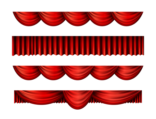 Red silk curtains design vector set 02