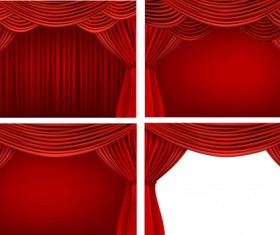 Red silk curtains design vector set 03
