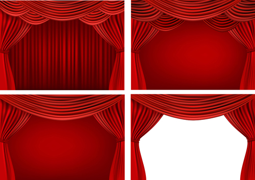 Red silk curtains design vector set 03