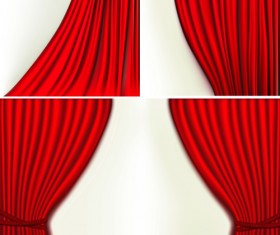 Red silk curtains design vector set 04