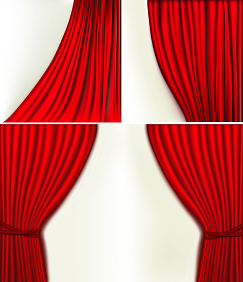 Red silk curtains design vector set 04
