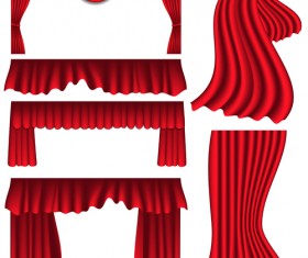 Red silk curtains design vector set 07
