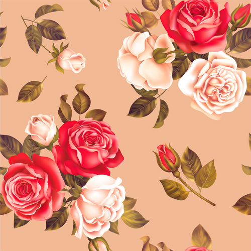 Red with white rose seamless pattern vector 01