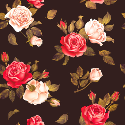 Red with white rose seamless pattern vector 02